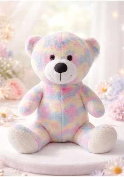50 Cm Yumuşak Peluş Gökkuşağı Ayıcık Peluş Ayı Hediyelik Peluş Beyaz - Siyah