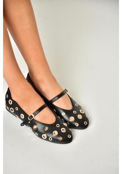 Fox Shoes U820084509 Siyah Kadın Babet Siyah-suni Deri Siyah