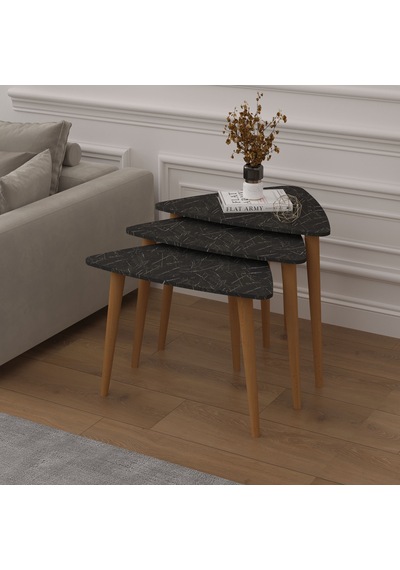 Asra Trend 3'lü Üçgen Zigon Sehpa Takımı SEHPA02 %100 MDF Ahşap Ayaklı Royal Mermer