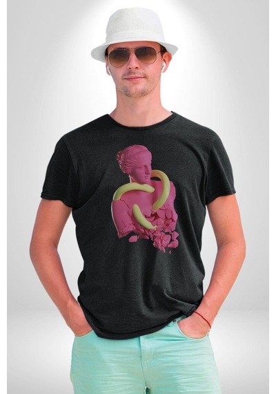 Pop Art Yaratıcı Heykel Pembe Unisex Unisex Siyah Organik Baskılı T-shirt Penye Yüksek Kalite Siyah