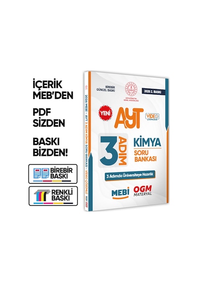 2026 Ayt Mebi-ogm 3 Adım Kimya Soru Bankası Renkli A4 Boyut Video Çözümlü Baskı Ücreti