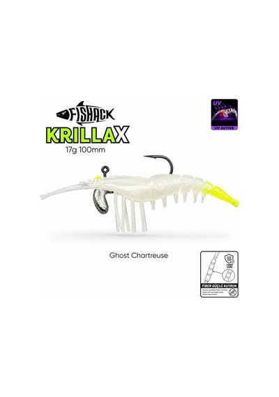 Silikon Karides Yem Fishack Krillax - Uv Boyalı - 17g 100mm - Renk Ghost Chartreuse