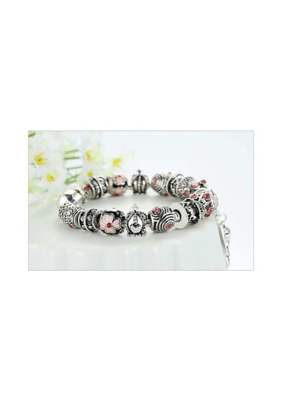 Charm Bileklik Gümüş Kristal Charmlı Gümüş Gümüş