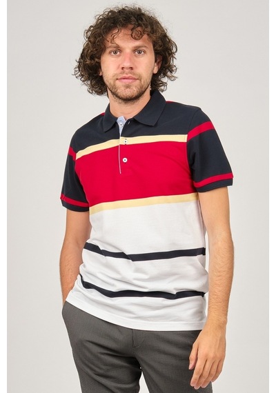 Desen Triko Erkek Polo Yaka Blok Desenli T-Shirt 0249821 Lacivert-Lacivert