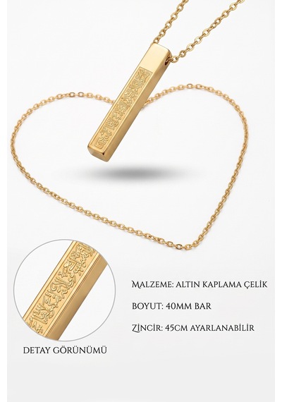 Gold Ayetel Kürsi Cubuk Çelik Kolye Renkli
