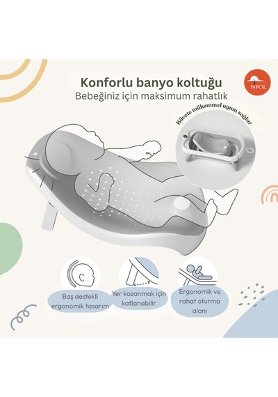 Thermae Katlanabilir Bebek Küveti, Kaymaz Banyo Koltuğu - Termometreli Yenidoğan Küveti
