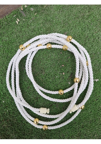 Beyaz Kruvaze Perde Tavan Korniş Bağlama Halatı - Gold Detaylı - Perde Süsü - 3 Metre - 1 Adet