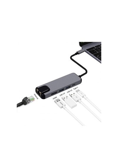 Ally 5In1 Usb 3.1 Type C To Hdmı 2Xusb 3.0 Rj45 Ethernet Dönüşt-Gri
