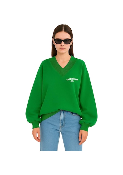 Benroma Calıfornıa Baskılı Ünisex V Yaka Sweatshirt Yeşil