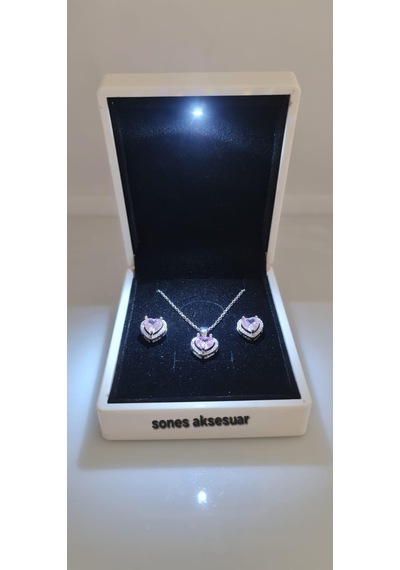 Işıklı Kutusunda Çelik Kolye Ve Küpe Gümüş - Rose Gold