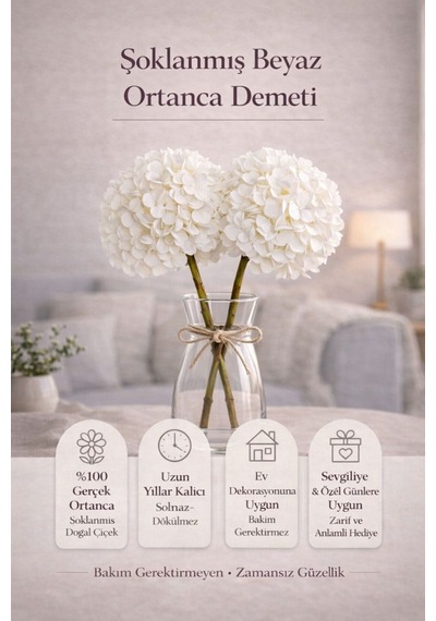 Şoklanmış Beyaz Ortanca Demeti Uzun Ömürlü, Bakım Gerektirmeyen Dekoratif Hediye Diğer