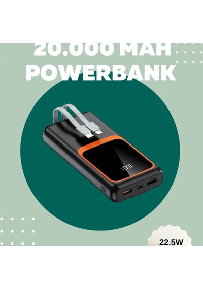 Dijital Ekranlı 20.000 Mah Powerbank 22.5w Hızlı Şarj Çoklu Kablolu Taşınabilir Şarj Cihazı Renkli