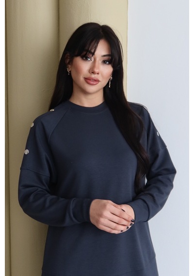Balenbi Omuz Çıtçıt Detaylı Bisiklet Yaka Oversize Modal Tesettür Takım 1178 Füme Balenbi Omuz Çıtçıt Detaylı Bisiklet Yaka Oversize Modal Tesettür Takım 1178 Füme