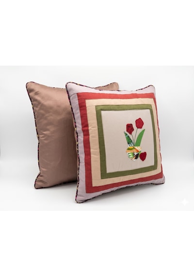 Poplin Pamuklu Kırkyama Patchwork Dekoratif Kırlent Kılıfı 45x45 Cm Karışık Yeşil