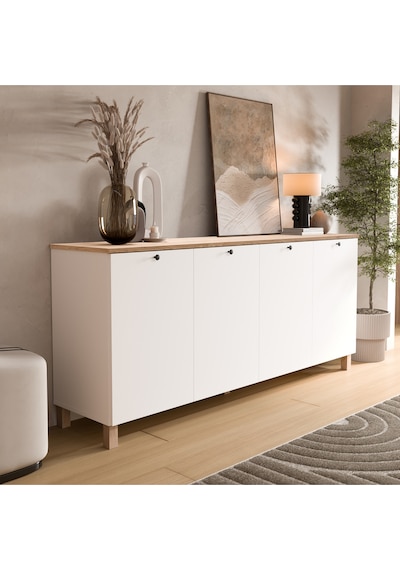 Nord Konsol 4 Kapaklı Ahşap Ayaklı 180cm Sepet-beyaz Nd4-sw Beyaz