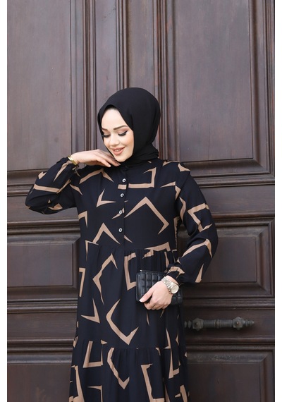 Hira Life Fashion Kadın Tesettür Mevsimlik Beli Kuşaklı Dokuma Viskon Elbise Siyah-vizon Siyah-vizon Hira Life Fashion Kadın Tesettür Mevsimlik Beli Kuşaklı Dokuma Viskon Elbise Siyah-vizon Siyah-vizon