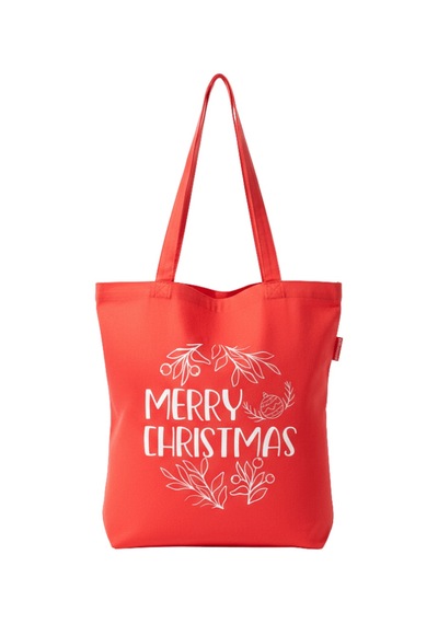 Baghashtag Merry Christmas Baskılı Kırmızı Bez Çanta Çok Renkli