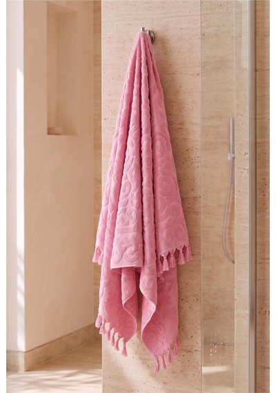 Bağlamalı Banyo Havlusu %100 Pamuk, 70x140 Cm, Jakarlı Duş, Vücut, Plaj Havlusu Dayanıklı, Hızlı Kuruyan Pembe