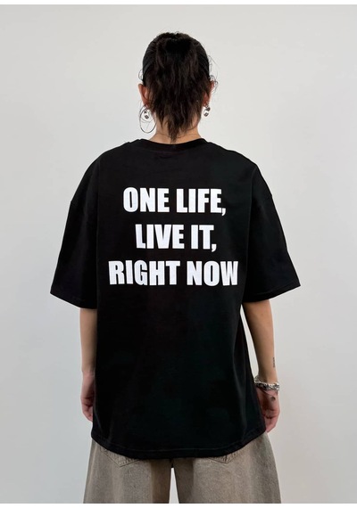 Zaee One Life Baskılı Oversize Tişört Siyah