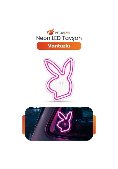 Neon Tavşan Led Araç İçi Cam Lambası Vantuzlu Pembe Dekoratif Işık Ortam Aydınlatma