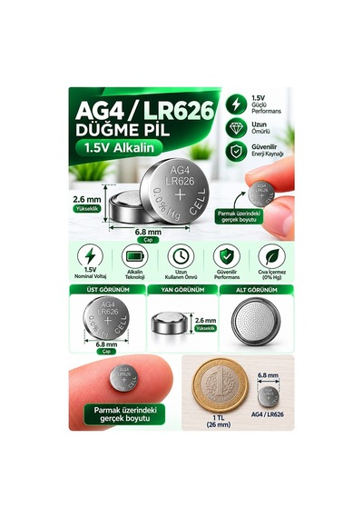 Ag4 Lr626 Saat Pil 1.5v 2 Adet Rio Ag4 Lr626 Para Pil Lityum Düğme Pil Araba Kumandası Baskül Tartı Pili Saat Cihaz Pili