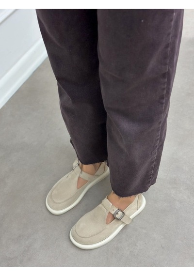 Erva'nın Butiği Bej Süet Olivia Toka Detaylı Kadın Loafer-6000