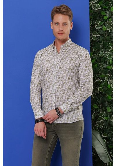 Efor G 1542 Slim Fit Haki Klasik Gömlek Haki