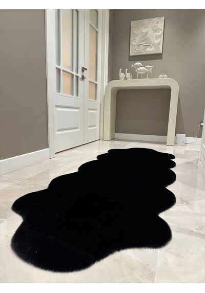 Ultra Soft Siyah Yumuşak Dokulu Peluş Halı Çift Kafa Post