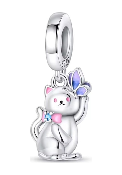 Kelebek Konmuş Kedi Sallantılı Charm Gümüş
