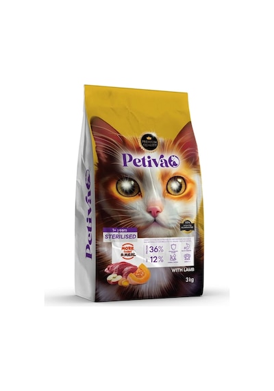 Petiva Kısırlaştırılmış Kuzu Etli Yetişkin Kedi Maması 3 KG