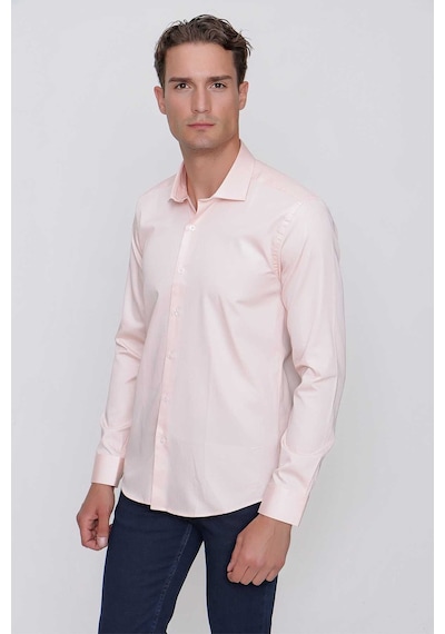 Morven Erkek Somon Compact Slim Fit Dar Kesim Düz %100 Pamuk Saten Gömlek 22mc004076156 Somon