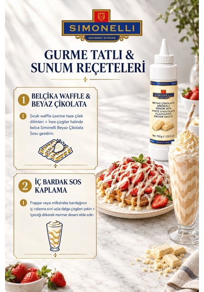 Simonelli Beyaz Çikolata Aromalı Kahve ve Tatlı Dekor Sosu Sıkılabilir Şişe 750 G