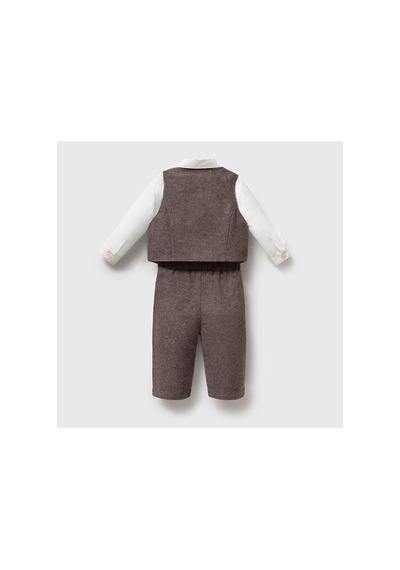 Ministok Erkek Bebek Papyonlu Yelekli Takım 4 Parça Gömlek Yelek Pantolon Kahverengi