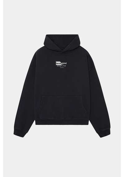 Nevermind Streetwear Oversize Hoodie Siyah Baskılı Kapüşonlu Sweatshirt