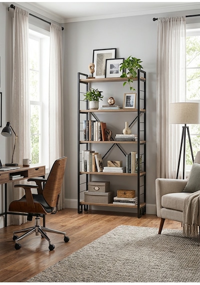 Modern 5 Katlı Kitaplık Ahşap Metal Raf Ünitesi Dekoratif Dar Ofis Salon 60x155x30 Cm Siyah Modern 5 Katlı Kitaplık Ahşap Metal Raf Ünitesi Dekoratif Dar Ofis Salon 60x155x30 Cm Siyah