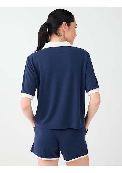 Jimmy Key Lacivert Polo Yaka Brode Detaylı Kısa Kol Bluz 6sw037190494