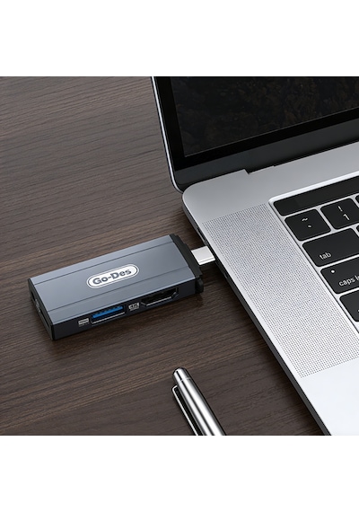 Go Des Gd-ct085 Type-c Bağlantılı 4in1 Hdtv Ses Ve Video Adaptörü Usb3.0/hdmi/3.5mm/4k Ultra Hd 60hz Gri