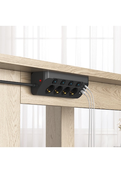 Akım Korumalı 4 Lü Priz 3680w 2 Usb-a + 2 Type-c Bireysel Anahtarlı Aşırı Yük & Isı Korumalı Çoklu Priz 2 M