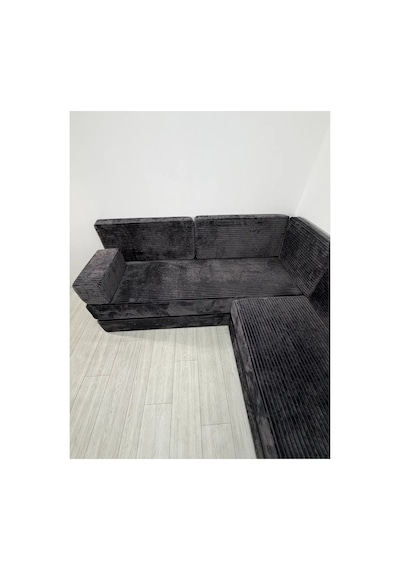 Premium Kadife Kumaş, Konforlu Yer Kanepesi ,modüler Şark Köşesi Takımı - Antrasit - 40 Cm- L Set
