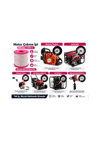 Algaride 4.5 Mm Motor Çekme İpi 100 Metre Motorlu Testere Jeneratör Motorlu Tırpan Çim Biçme Su Motoru Ve Benzinli Makineler İçin Starter Marş İpi