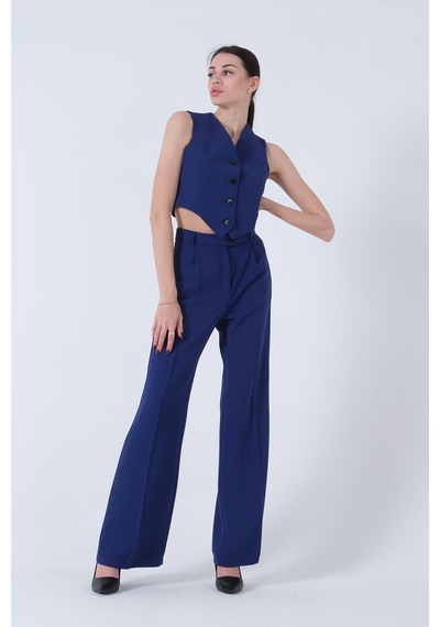 Feminist Saks Ceket-yelek Pantolonlu 3lü Takım Elbise 0106324.26 Saks