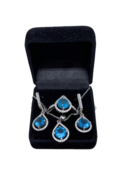 Oya Silver Akuamarin Işıltılı Gümüş Set&takım-gece Işıltısı Serisi