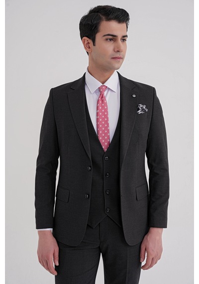 Efor Slim Fit Çift Yırtmaç Ekoseli Esnek Yünlü Yelekli Klasik Siyah Takım Elbise Tk 934 Siyah Efor Slim Fit Çift Yırtmaç Ekoseli Esnek Yünlü Yelekli Klasik Siyah Takım Elbise Tk 934 Siyah