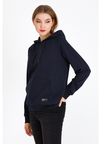 Comeor Kadın Lacivert Basic Kapüşonlu Regular Fit Rahat Sweatshirt 001