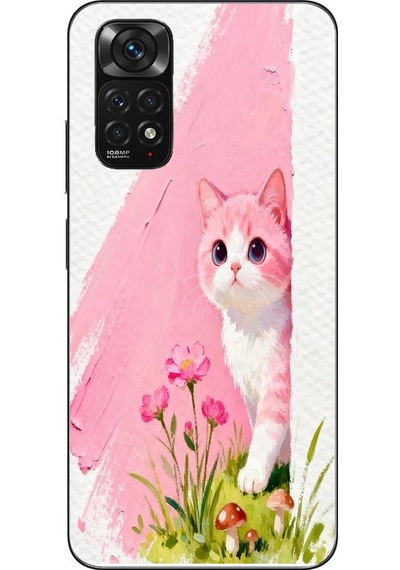 Redmi Note 11 - 11s Uyumlu Pembeli Kedi Baskılı Silikon Kılıf Renkli