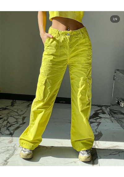 Volumex Çok Tarz Kargo Cins Limon Yeşili Pantolon Yeşil