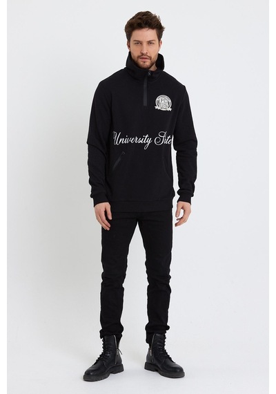 Polostate Erkek Dik Yaka 3 İplik Sweatshirt Siyah