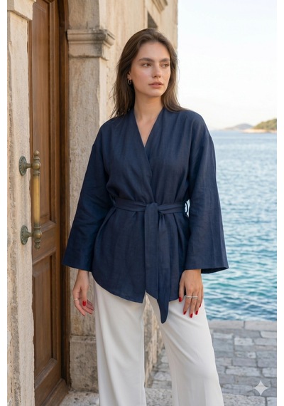Kadın Kuşaklı Kimono 1177 Lacivert