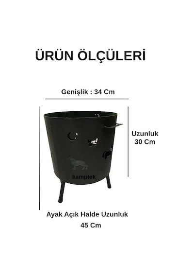Pro Kalın Metal Ateş Çukuru - Kamp & Bahçe Şöminesi - Ayaklı Doğa Ateş Çukuru Figürlü Orta Boy