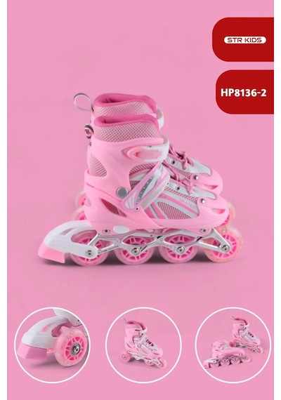 Vadi Pembe Silikon Tekerli Ayarlanabilir Işıklı Paten L 39-42 Hp8136 Pembe - Beyaz